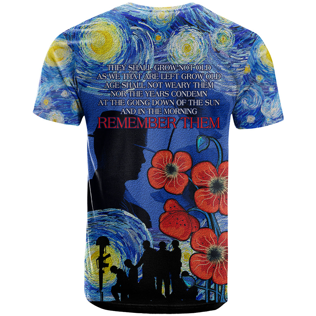 Remember Them ANZAC day T Shirt Soldier In Starry Night Oil Paint Style