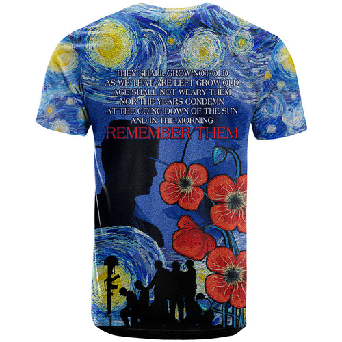 Remember Them ANZAC day T Shirt Soldier In Starry Night Oil Paint Style