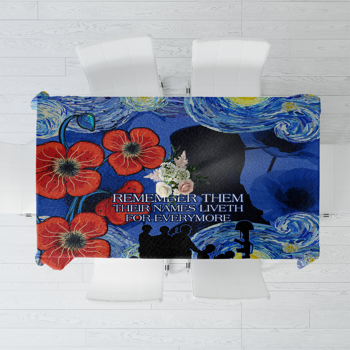 Remember Them ANZAC day Tablecloth Soldier In Starry Night Oil Paint Style