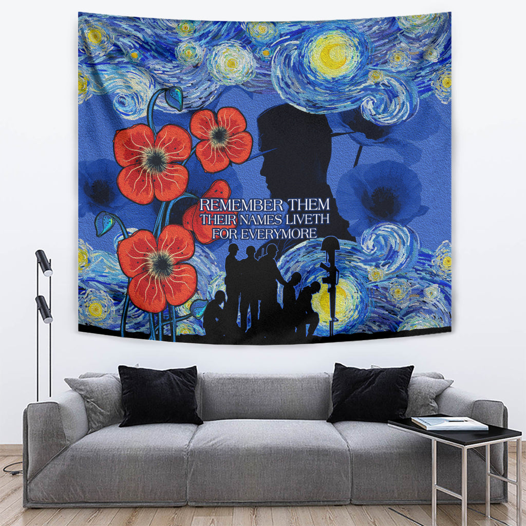 Remember Them ANZAC day Tapestry Soldier In Starry Night Oil Paint Style
