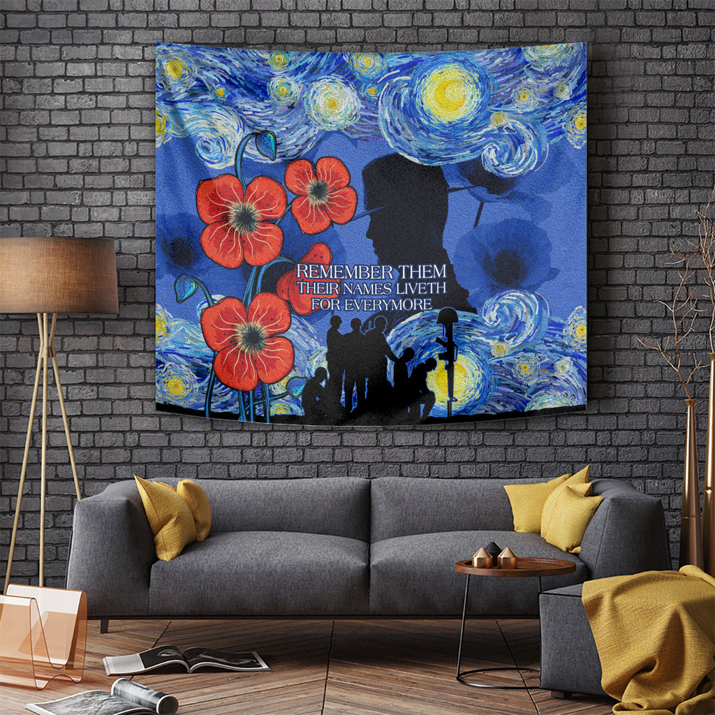 Remember Them ANZAC day Tapestry Soldier In Starry Night Oil Paint Style
