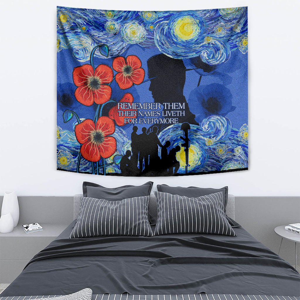 Remember Them ANZAC day Tapestry Soldier In Starry Night Oil Paint Style