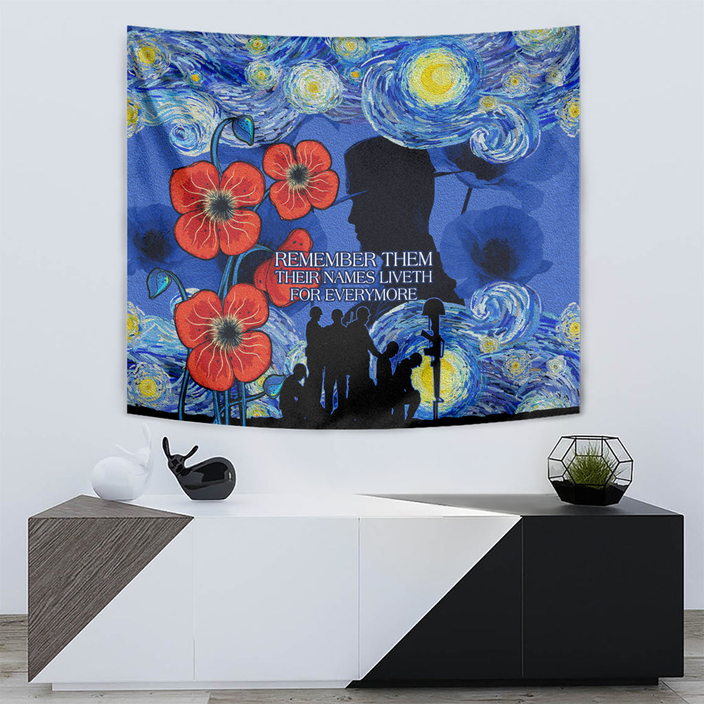 Remember Them ANZAC day Tapestry Soldier In Starry Night Oil Paint Style