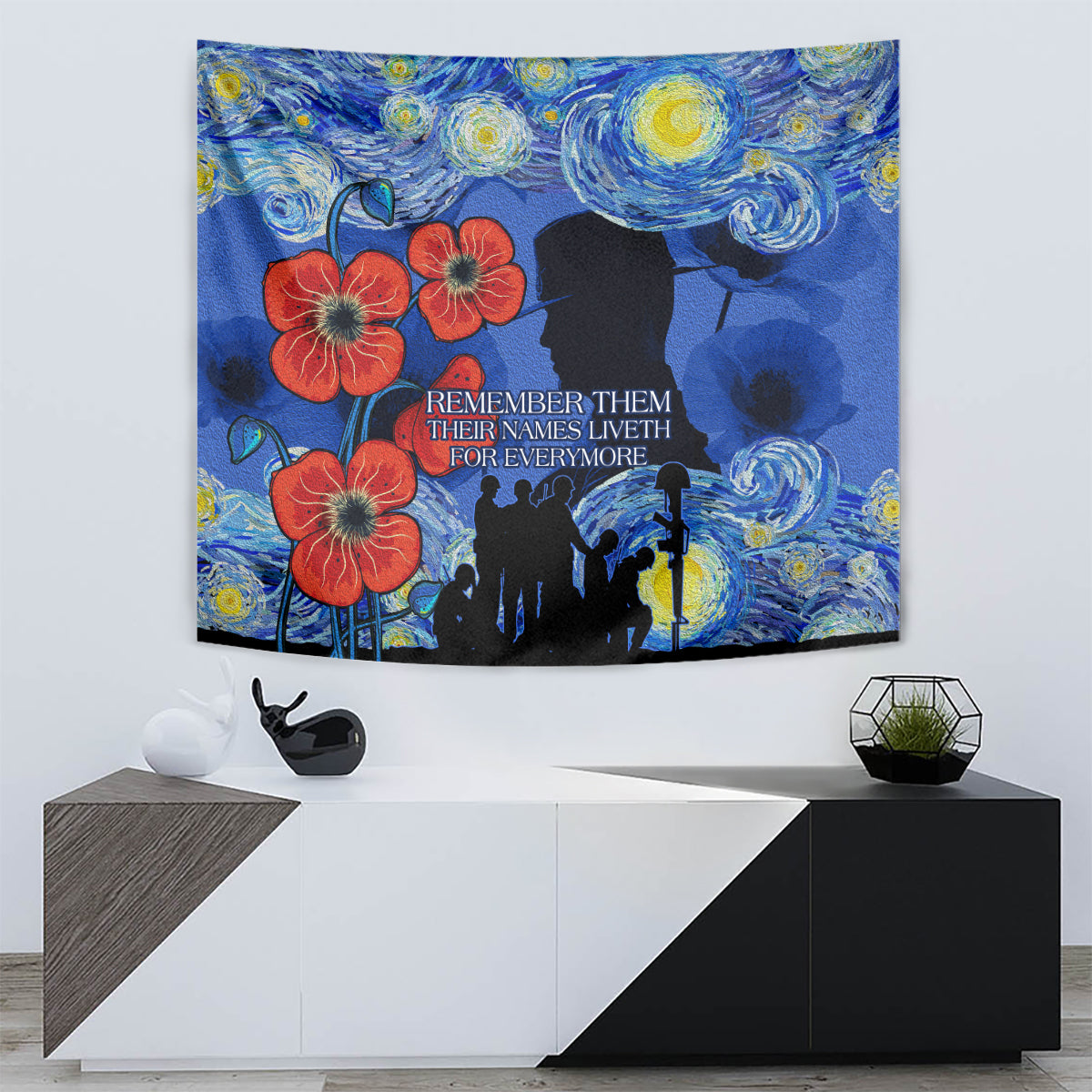 Remember Them ANZAC day Tapestry Soldier In Starry Night Oil Paint Style