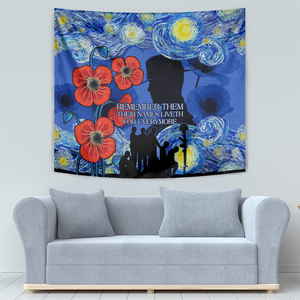 Remember Them ANZAC day Tapestry Soldier In Starry Night Oil Paint Style