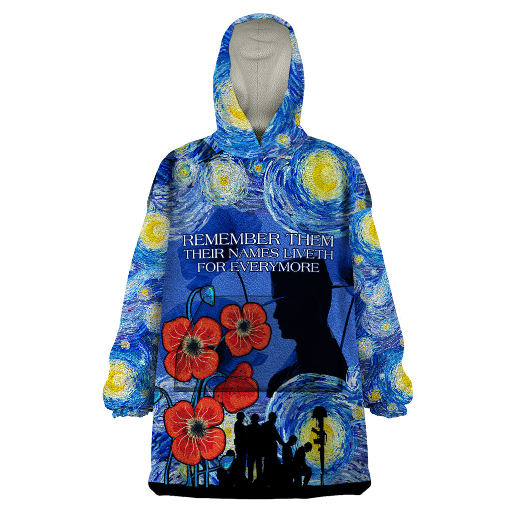 Remember Them ANZAC day Wearable Blanket Hoodie Soldier In Starry Night Oil Paint Style