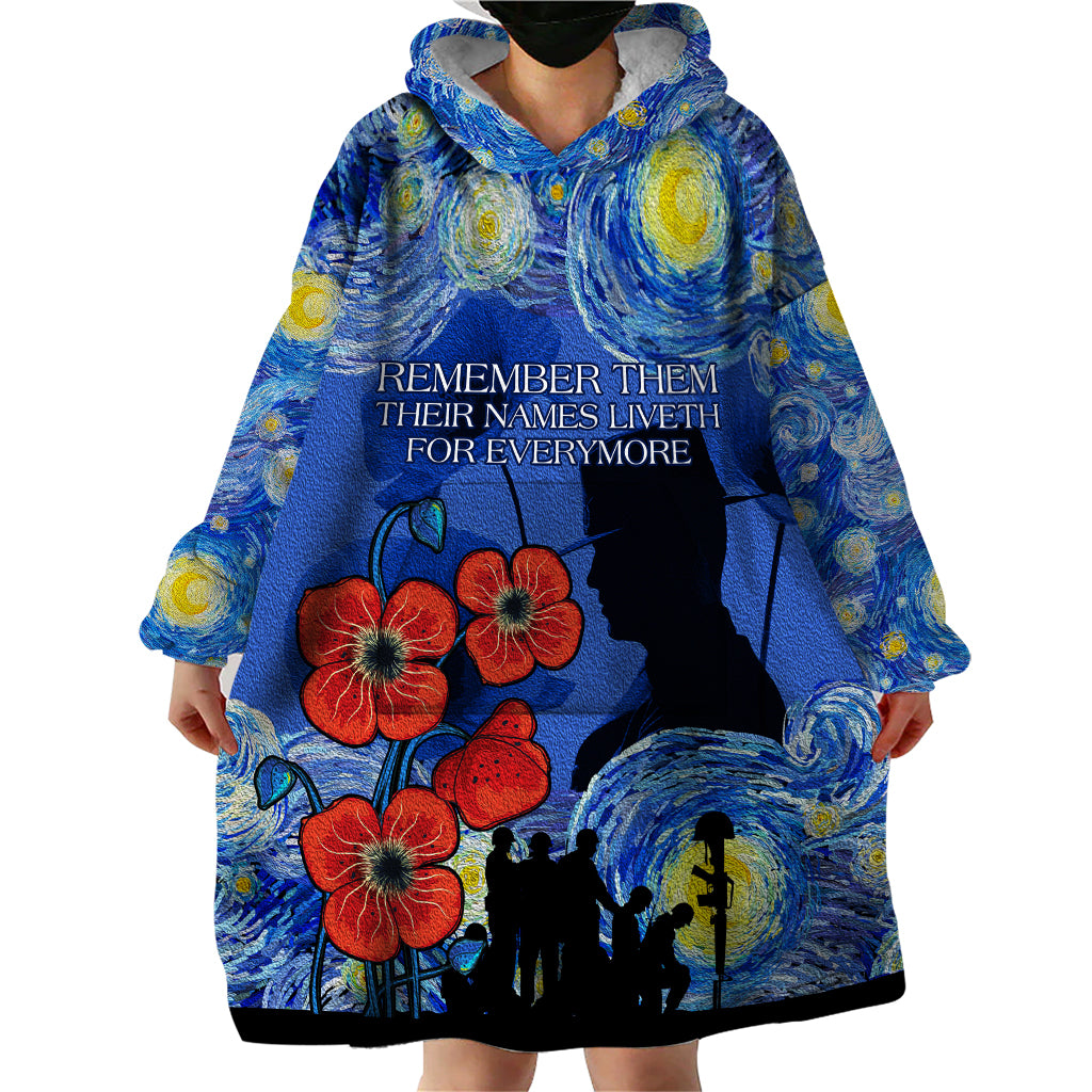 Remember Them ANZAC day Wearable Blanket Hoodie Soldier In Starry Night Oil Paint Style