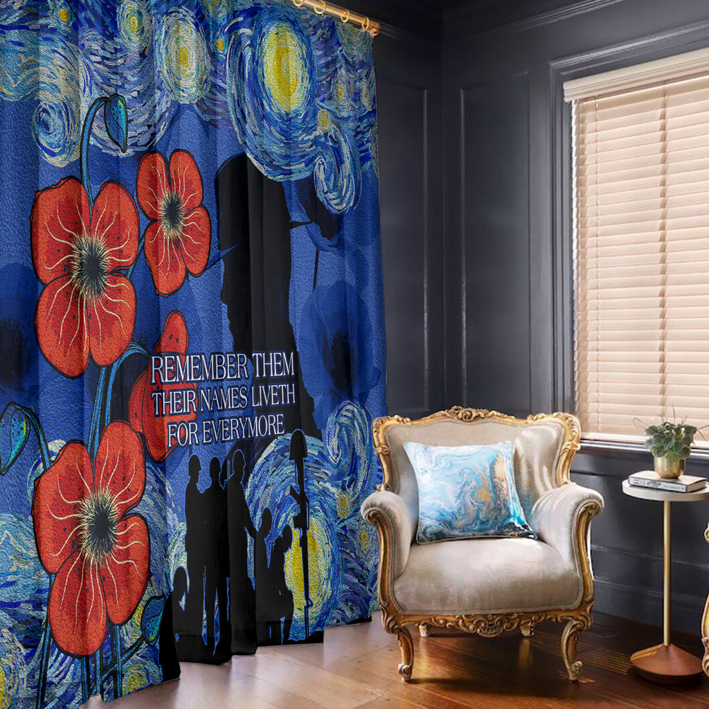 Remember Them ANZAC day Window Curtain Soldier In Starry Night Oil Paint Style