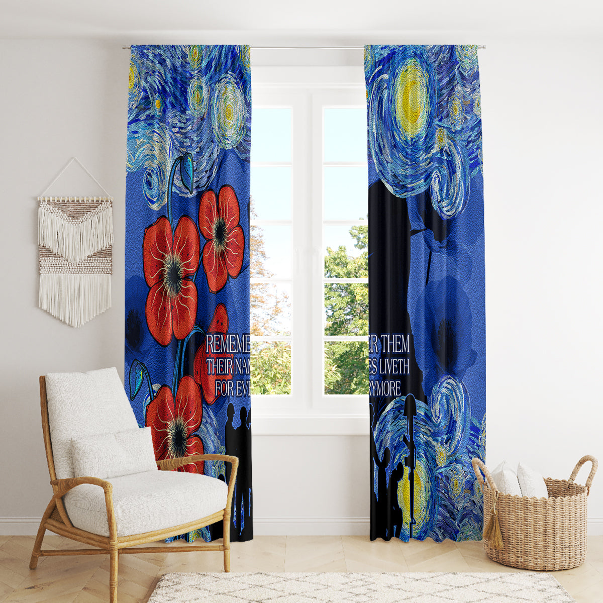 Remember Them ANZAC day Window Curtain Soldier In Starry Night Oil Paint Style