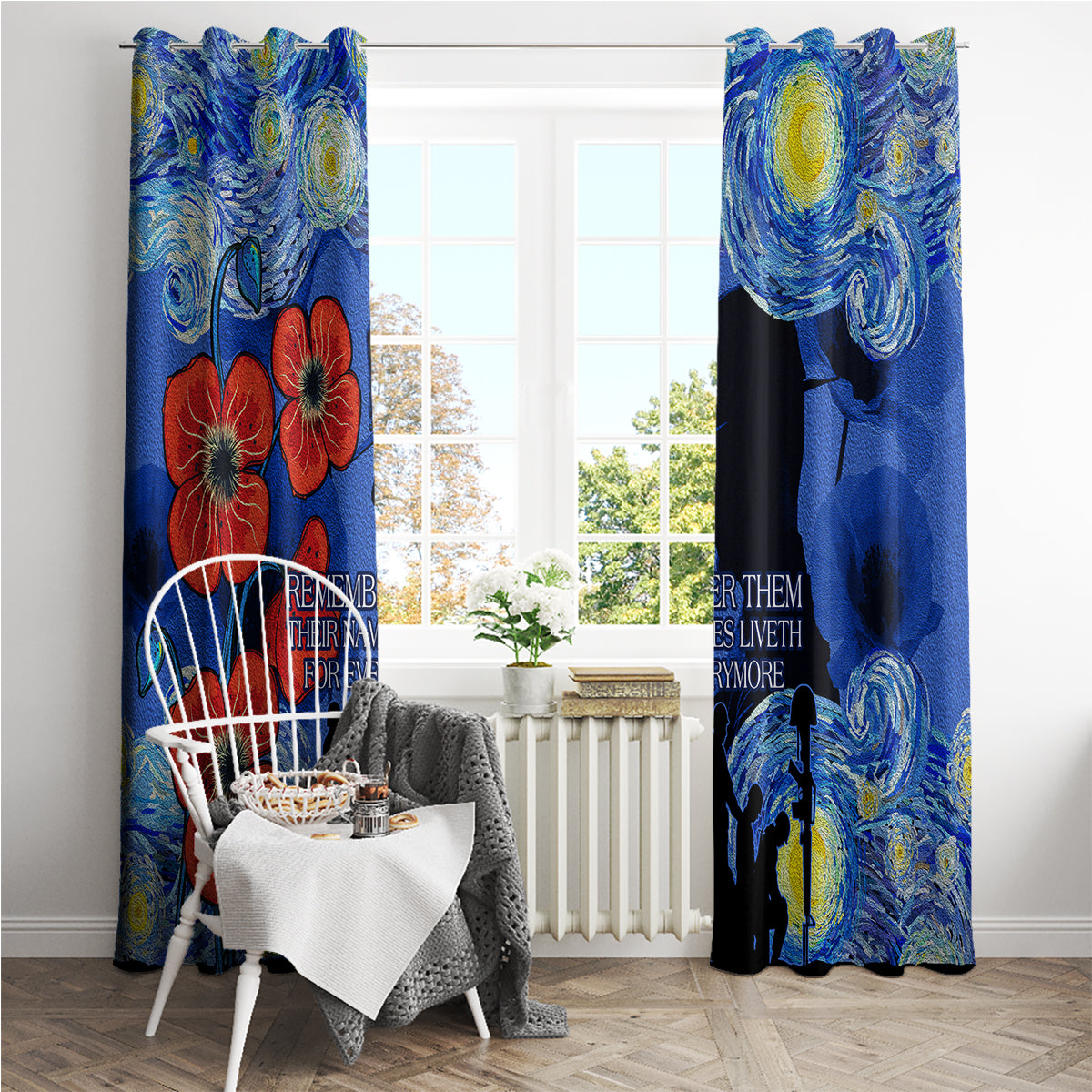 Remember Them ANZAC day Window Curtain Soldier In Starry Night Oil Paint Style