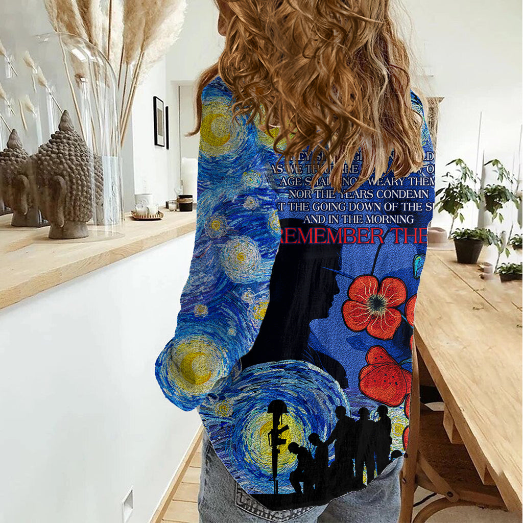 Remember Them ANZAC day Women Casual Shirt Soldier In Starry Night Oil Paint Style