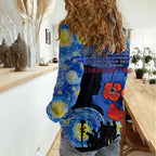 Remember Them ANZAC day Women Casual Shirt Soldier In Starry Night Oil Paint Style