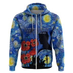Remember Them ANZAC day Zip Hoodie Soldier In Starry Night Oil Paint Style