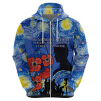 Remember Them ANZAC day Zip Hoodie Soldier In Starry Night Oil Paint Style