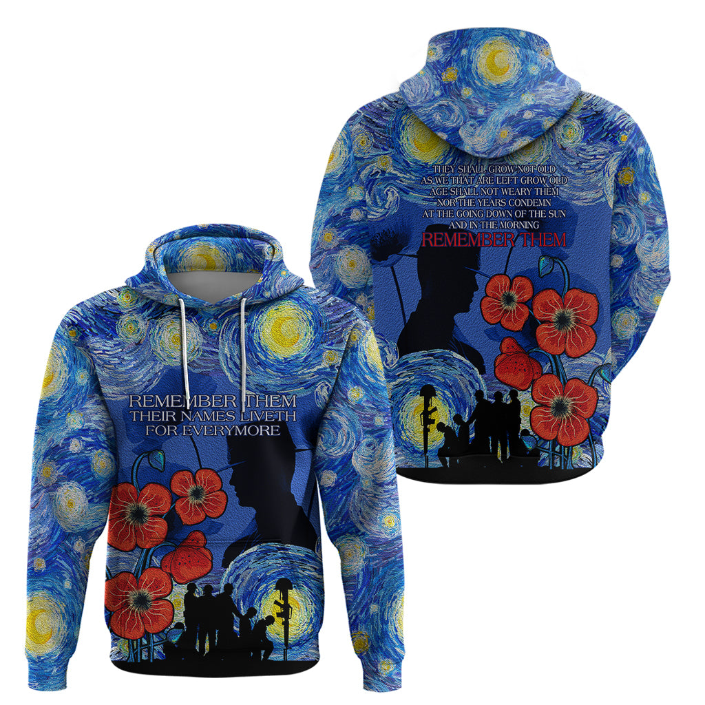 Remember Them ANZAC day Zip Hoodie Soldier In Starry Night Oil Paint Style