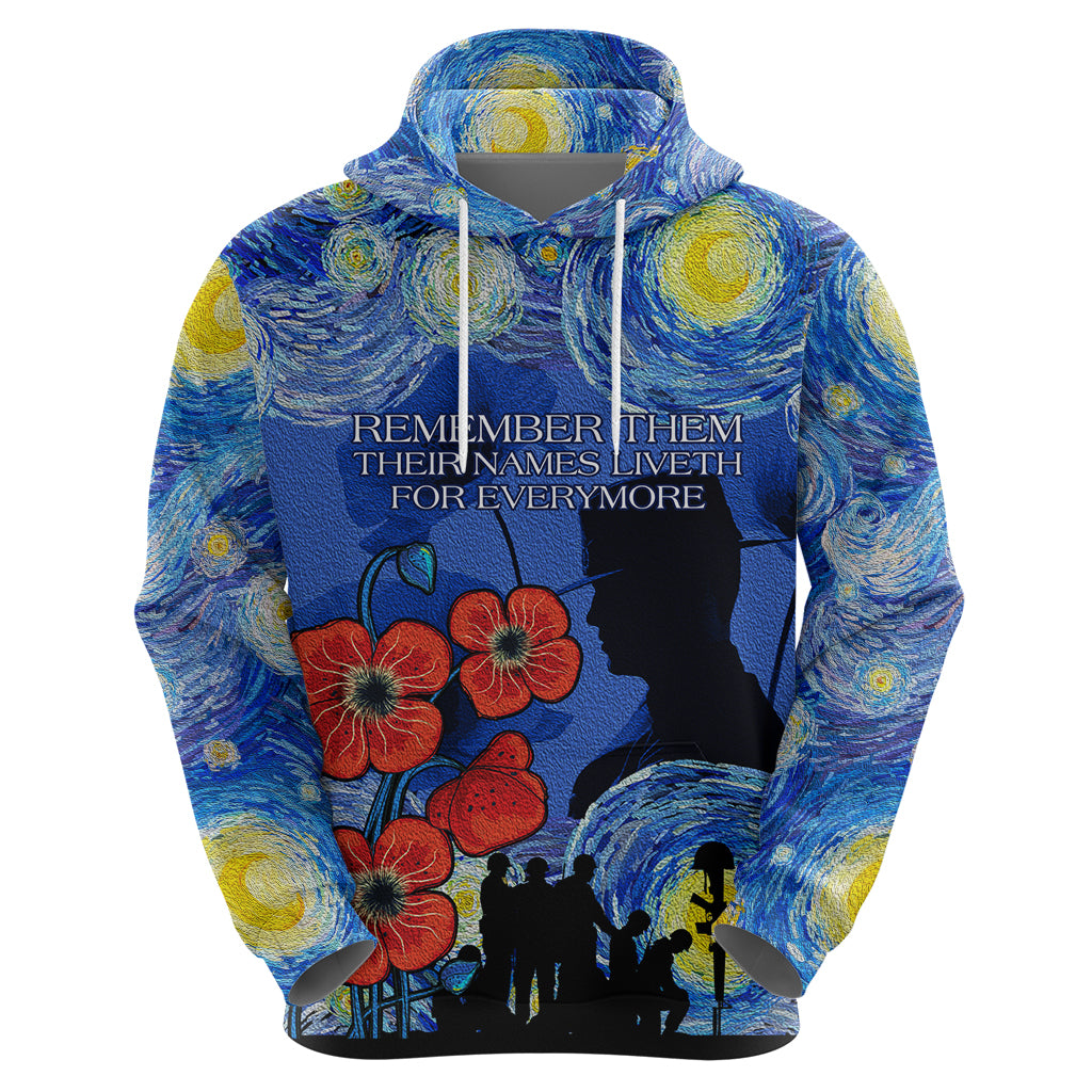 Remember Them ANZAC day Zip Hoodie Soldier In Starry Night Oil Paint Style