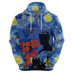 Remember Them ANZAC day Zip Hoodie Soldier In Starry Night Oil Paint Style