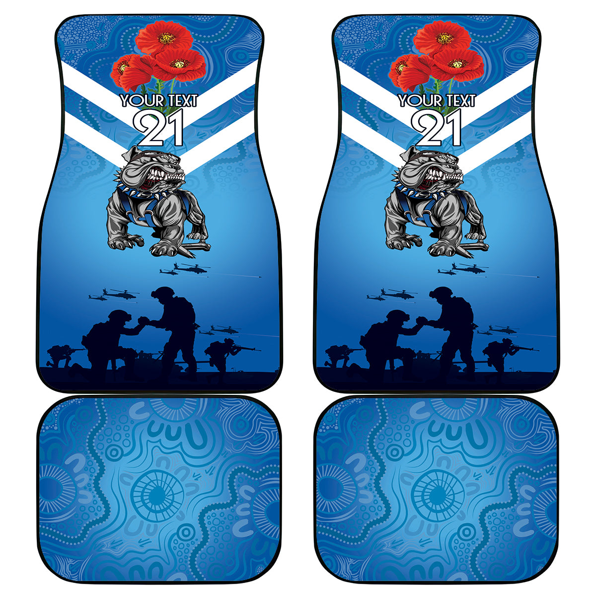 Custom Bulldogs Rugby ANZAC Car Mats The Military Soldiers with Aboriginal Style