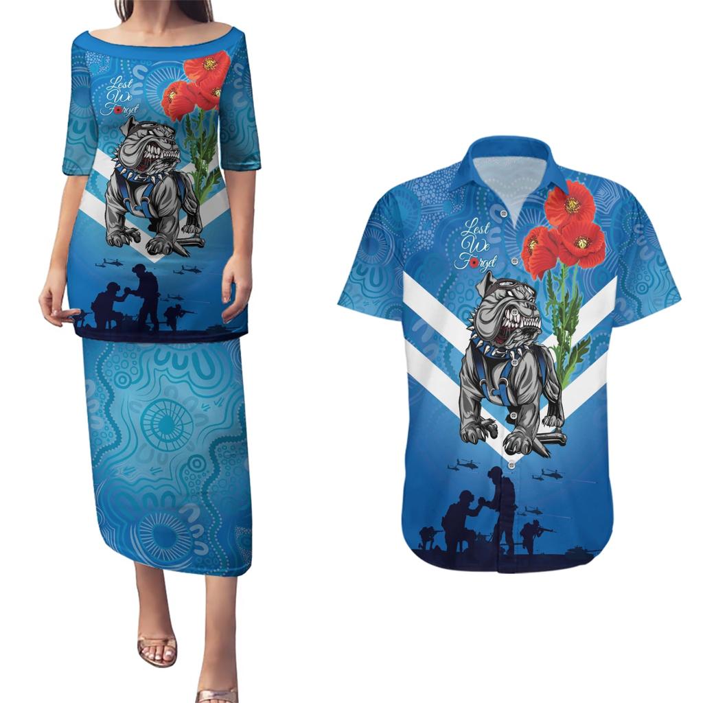 Custom Bulldogs Rugby ANZAC Couples Matching Puletasi and Hawaiian Shirt The Military Soldiers with Aboriginal Style