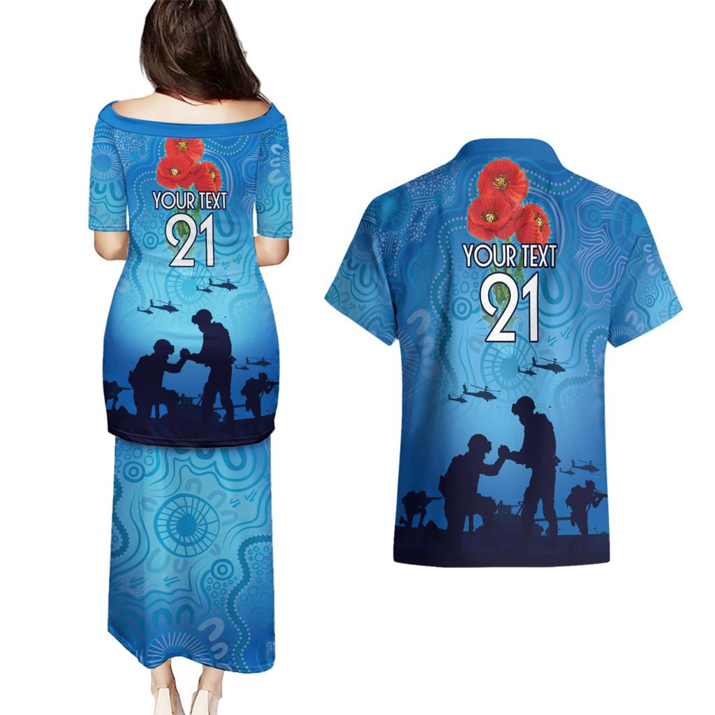 Custom Bulldogs Rugby ANZAC Couples Matching Puletasi and Hawaiian Shirt The Military Soldiers with Aboriginal Style