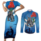 Custom Bulldogs Rugby ANZAC Couples Matching Short Sleeve Bodycon Dress and Long Sleeve Button Shirt The Military Soldiers with Aboriginal Style