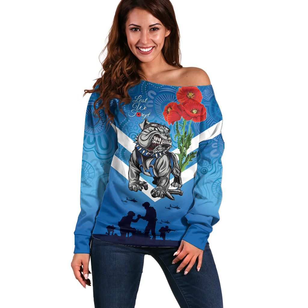 Custom Bulldogs Rugby ANZAC Off Shoulder Sweater The Military Soldiers with Aboriginal Style