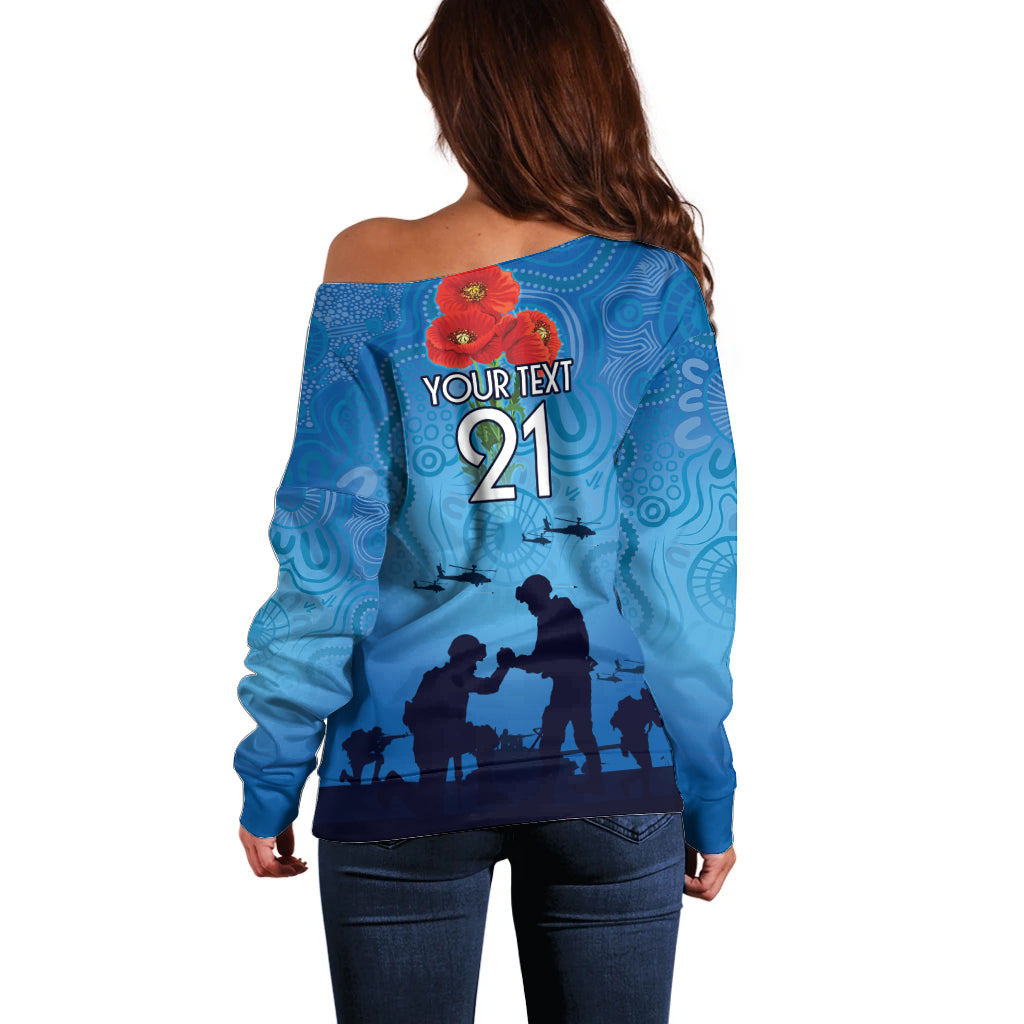 Custom Bulldogs Rugby ANZAC Off Shoulder Sweater The Military Soldiers with Aboriginal Style