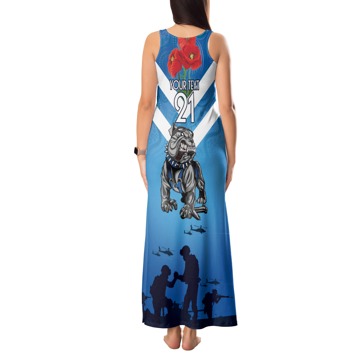 Custom Bulldogs Rugby ANZAC Tank Maxi Dress The Military Soldiers with Aboriginal Style