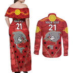 Custom Dolphins Rugby ANZAC Couples Matching Off Shoulder Maxi Dress and Long Sleeve Button Shirt Aboriginal and Army Patterns