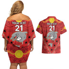 Custom Dolphins Rugby ANZAC Couples Matching Off Shoulder Short Dress and Hawaiian Shirt Aboriginal and Army Patterns