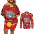Custom Dolphins Rugby ANZAC Couples Matching Off Shoulder Short Dress and Long Sleeve Button Shirt Aboriginal and Army Patterns