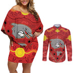Custom Dolphins Rugby ANZAC Couples Matching Off Shoulder Short Dress and Long Sleeve Button Shirt Aboriginal and Army Patterns