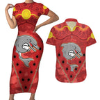 Custom Dolphins Rugby ANZAC Couples Matching Short Sleeve Bodycon Dress and Hawaiian Shirt Aboriginal and Army Patterns