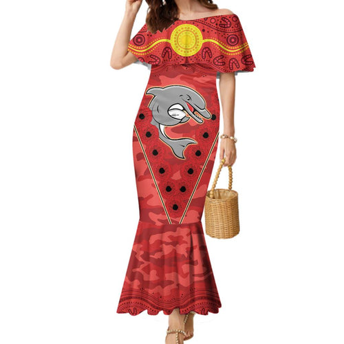 Custom Dolphins Rugby ANZAC Family Matching Mermaid Dress and Hawaiian Shirt Aboriginal and Army Patterns