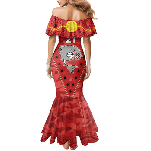 Custom Dolphins Rugby ANZAC Family Matching Mermaid Dress and Hawaiian Shirt Aboriginal and Army Patterns