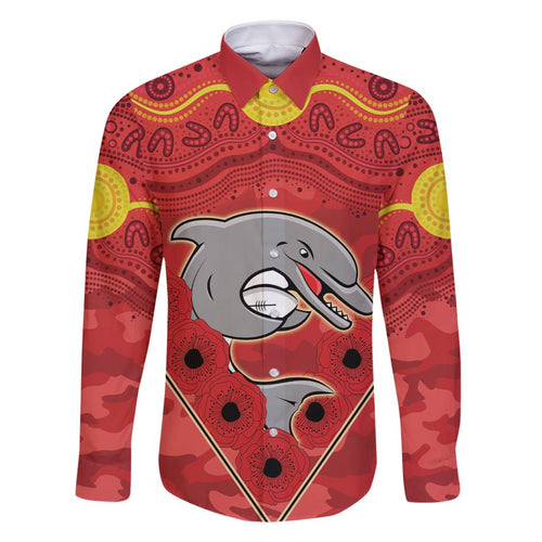 Custom Dolphins Rugby ANZAC Family Matching Off Shoulder Long Sleeve Dress and Hawaiian Shirt Aboriginal and Army Patterns