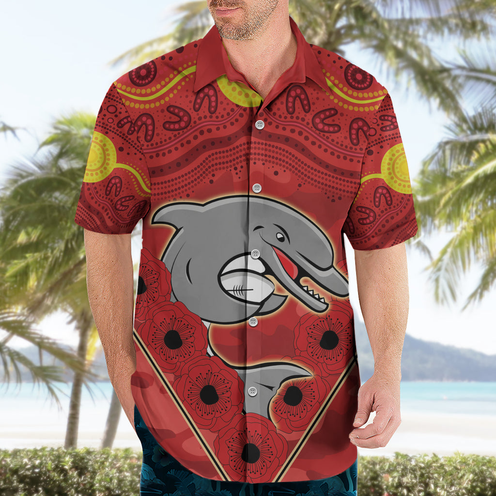 Custom Dolphins Rugby ANZAC Hawaiian Shirt Aboriginal and Army Patterns