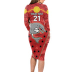 Custom Dolphins Rugby ANZAC Long Sleeve Bodycon Dress Aboriginal and Army Patterns