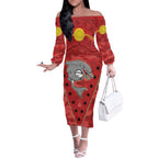 Custom Dolphins Rugby ANZAC Off The Shoulder Long Sleeve Dress Aboriginal and Army Patterns