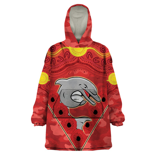 Custom Dolphins Rugby ANZAC Wearable Blanket Hoodie Aboriginal and Army Patterns