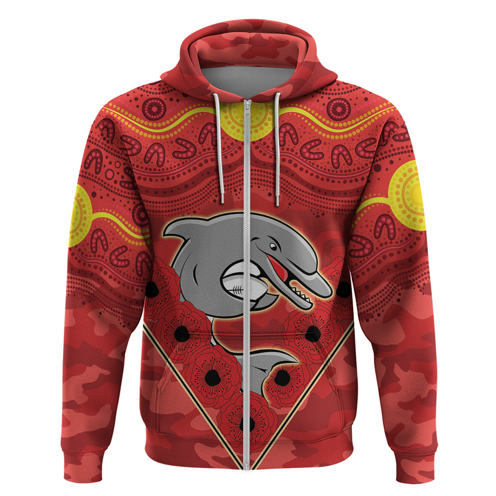 Custom Dolphins Rugby ANZAC Zip Hoodie Aboriginal and Army Patterns