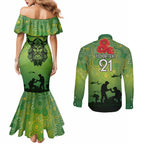 Custom Raiders Rugby ANZAC Couples Matching Mermaid Dress and Long Sleeve Button Shirt Canberra The Military Soldiers