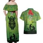 Custom Raiders Rugby ANZAC Couples Matching Off Shoulder Maxi Dress and Hawaiian Shirt Canberra The Military Soldiers