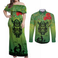 Custom Raiders Rugby ANZAC Couples Matching Off Shoulder Maxi Dress and Long Sleeve Button Shirt Canberra The Military Soldiers