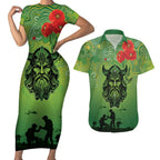 Custom Raiders Rugby ANZAC Couples Matching Short Sleeve Bodycon Dress and Hawaiian Shirt Canberra The Military Soldiers