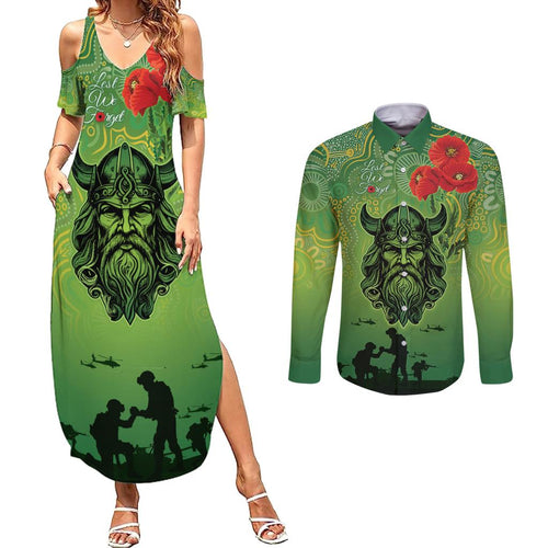 Custom Raiders Rugby ANZAC Couples Matching Summer Maxi Dress and Long Sleeve Button Shirt Canberra The Military Soldiers