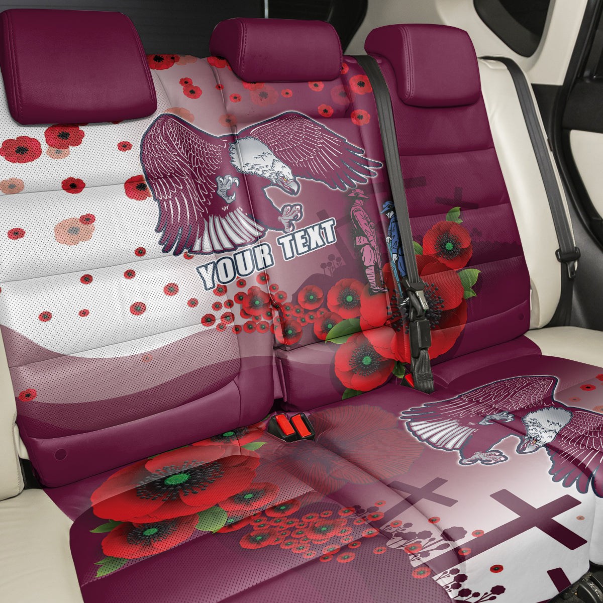 Custom Sea Eagle Rugby ANZAC Back Car Seat Cover The Military Soldiers with Red Poppy