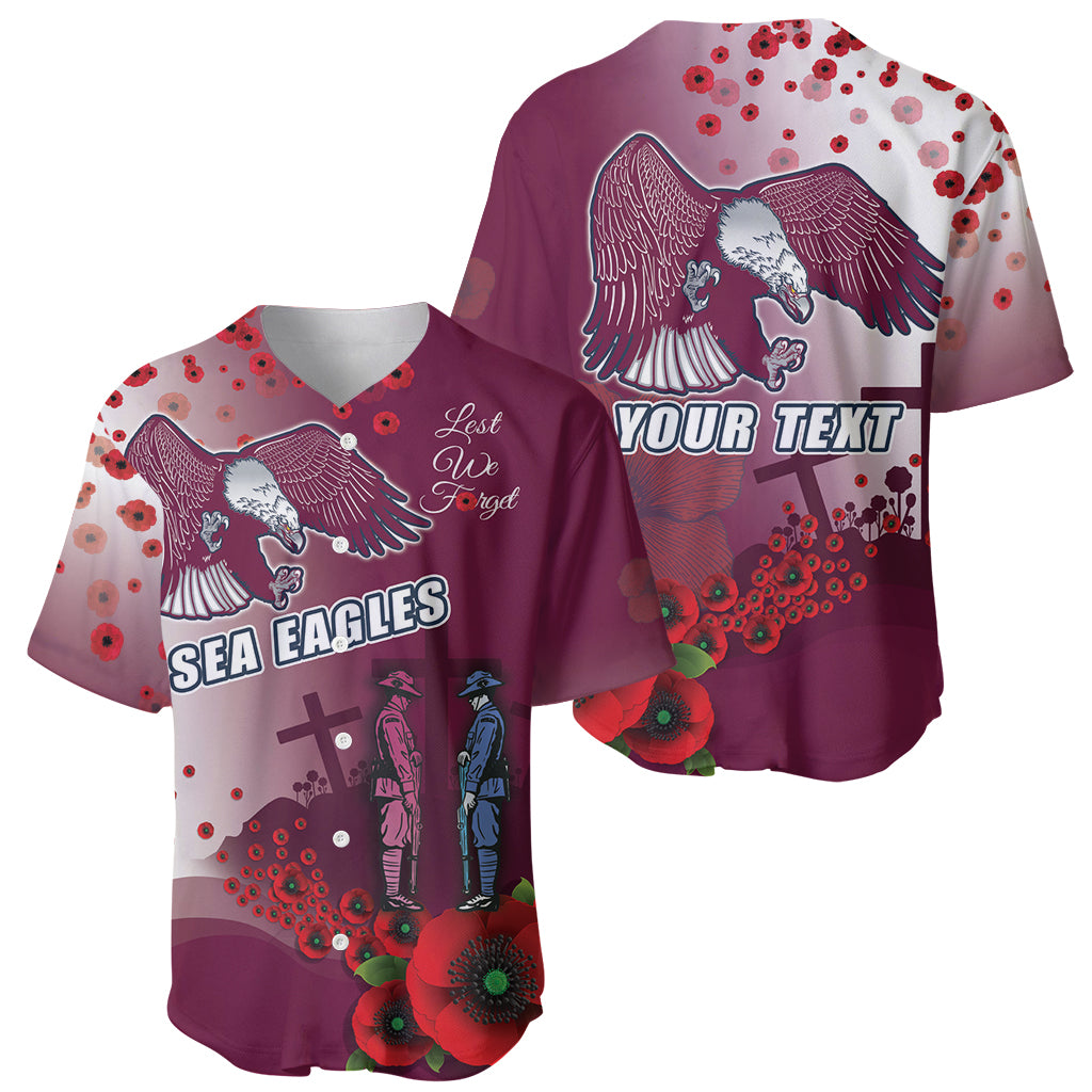 Custom Sea Eagle Rugby ANZAC Baseball Jersey The Military Soldiers with Red Poppy
