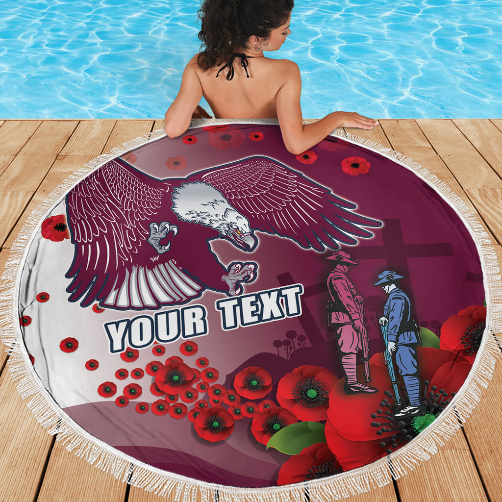 Custom Sea Eagle Rugby ANZAC Beach Blanket The Military Soldiers with Red Poppy