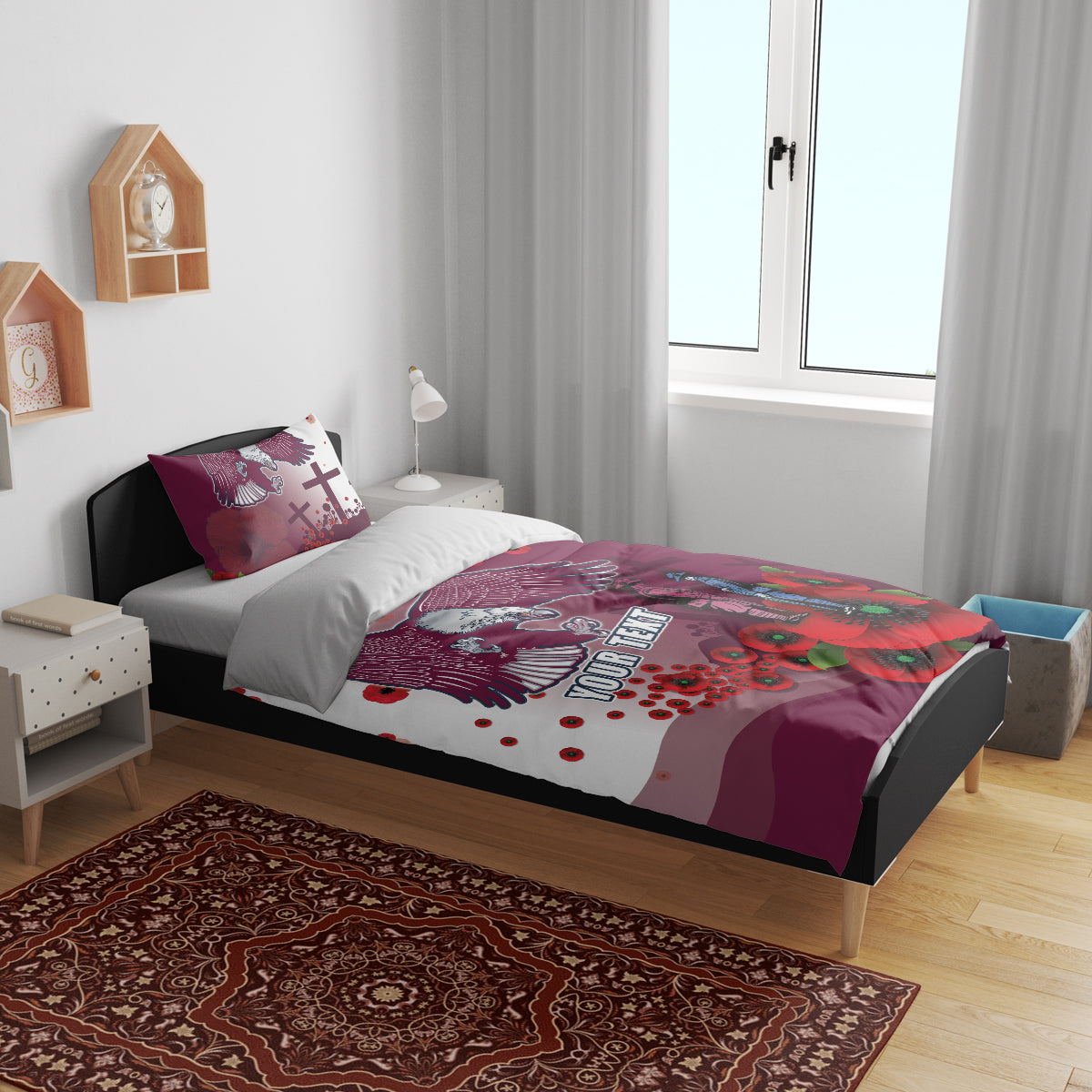 Custom Sea Eagle Rugby ANZAC Bedding Set The Military Soldiers with Red Poppy